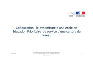 CO EDUCATION ECOLE PRIORITAIRE AU SERVICE D UNE CULTURE DE RESEAU 1