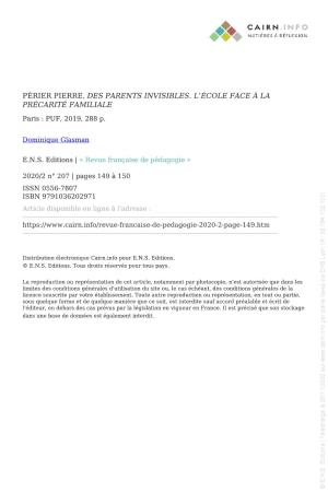 Des parentsinvisibles L Ecole face a la precarite famille 1